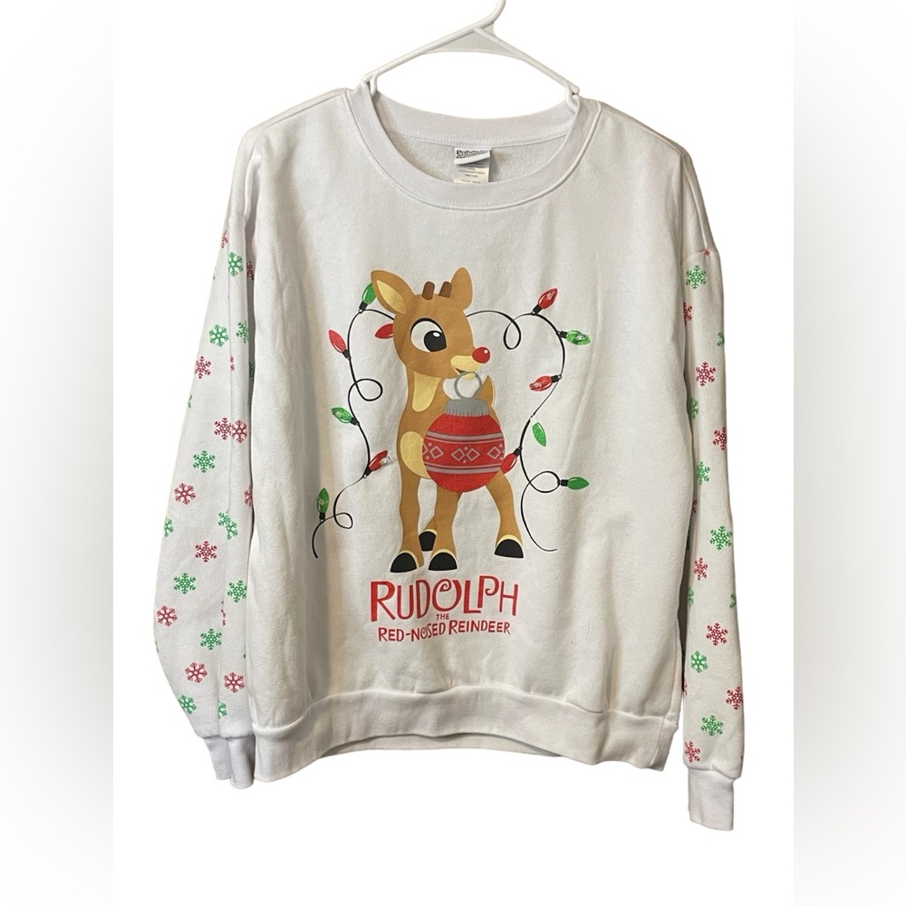 NWOT Christmas sweatshirt with Rudolph the red nosed reindeer picture.